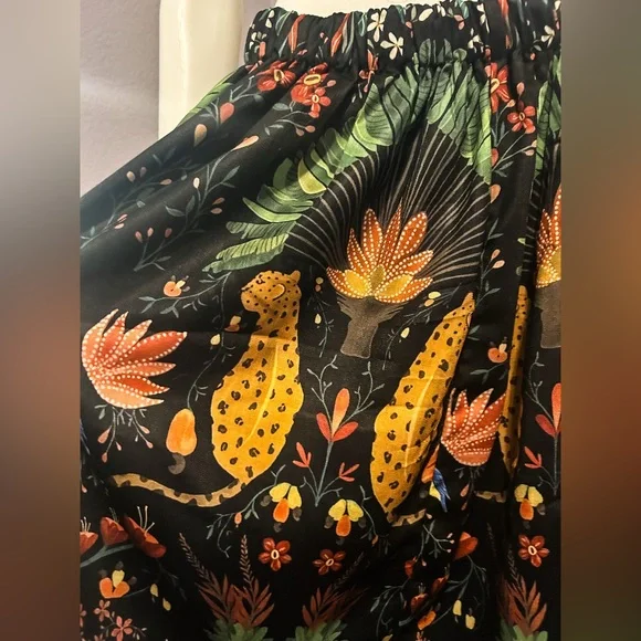 Coramoon Sz M Black Mystical Tropical Fern Print Cropped Top And Skirt Set Boho - Picture 4 of 7